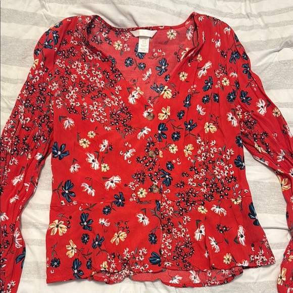 H&M Red Floral Blouse - Size 12 - Picture 1 of 7